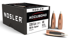 Nosler AccuBond 338 Cal 180gr Spitzer Point Boat Tail Reloading Bullets - 50/Box