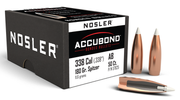 Nosler AccuBond 338 Cal 180gr Spitzer Point Boat Tail Reloading Bullets - 50/Box