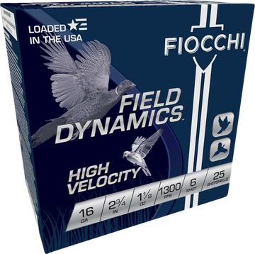 Fiocchi 16HV6 Field Dynamics High Velocity 16 Gauge 2.75" 1 1/8 oz 6 Shot 25 Rd/Box - Box or Case