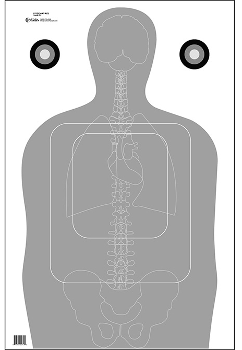 Action Target FTQ-15 Qualification Silhouette/Vitals Paper Target 23" x 35" Gray/White 100/Box