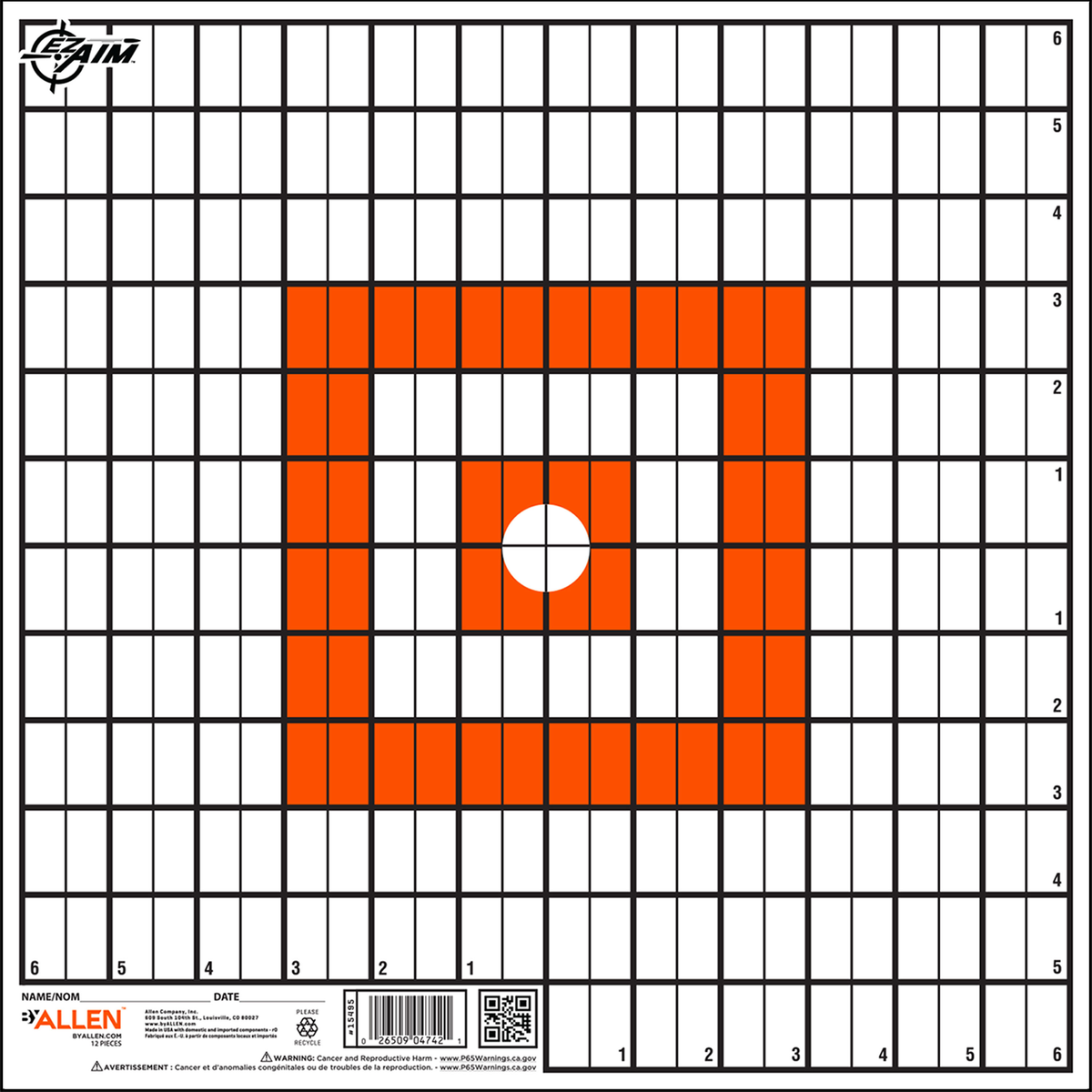 EZ-Aim 15495 Grid Paper Hanging Target 12"x12" Orange/White 12-Pack