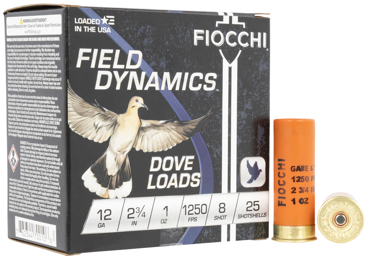 Fiocchi Field Dynamics Dove & Quail 12 Gauge 2.75" 1 oz #8 Shot 25 Rd - Box or Case