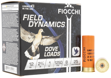 Fiocchi Field Dynamics Dove & Quail 12 Gauge 2.75" 1 oz #8 Shot 25 Rd - Box or Case
