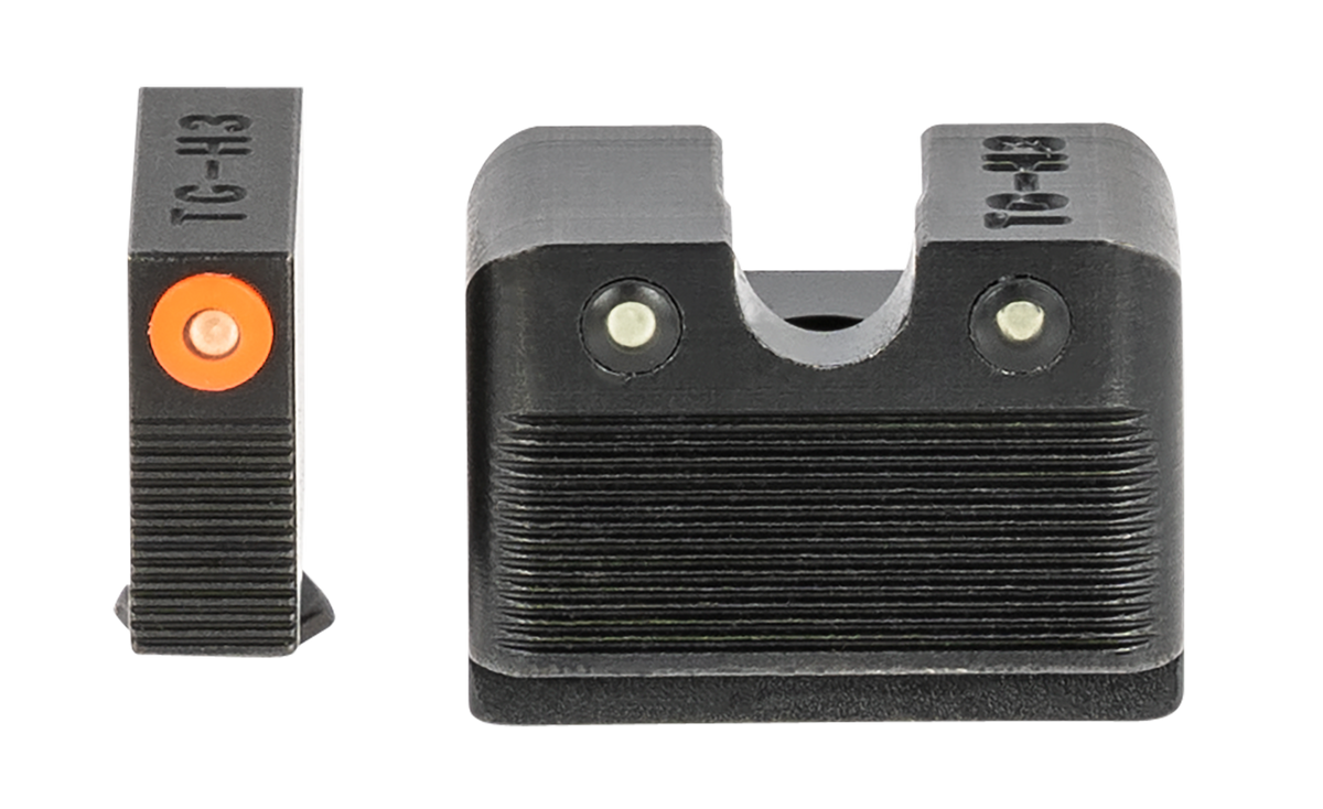 TruGlo Tritium Pro Glock MOS 3-Dot Night Sight Set - Green Tritium Orange Outline Front, Green Tritium Rear - Black Nitride