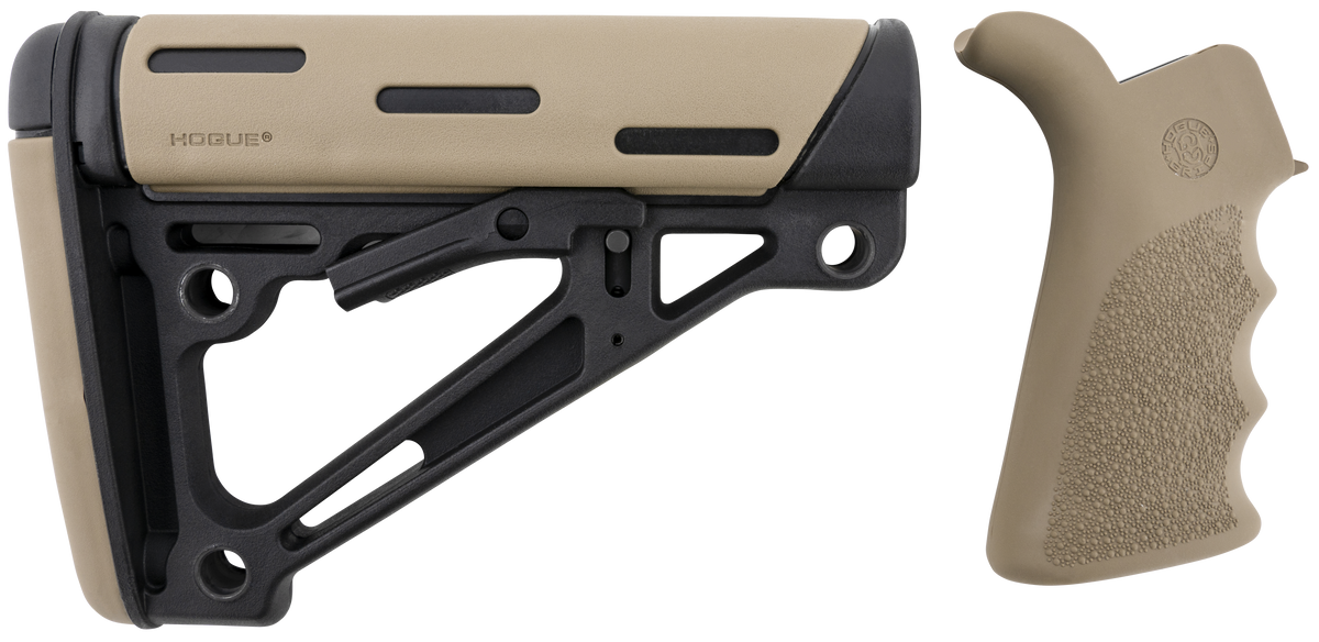 Hogue 15356 OverMolded Collapsible Buttstock & Beavertail Grip Kit - AR-15/M16 Mil-Spec Flat Dark Earth