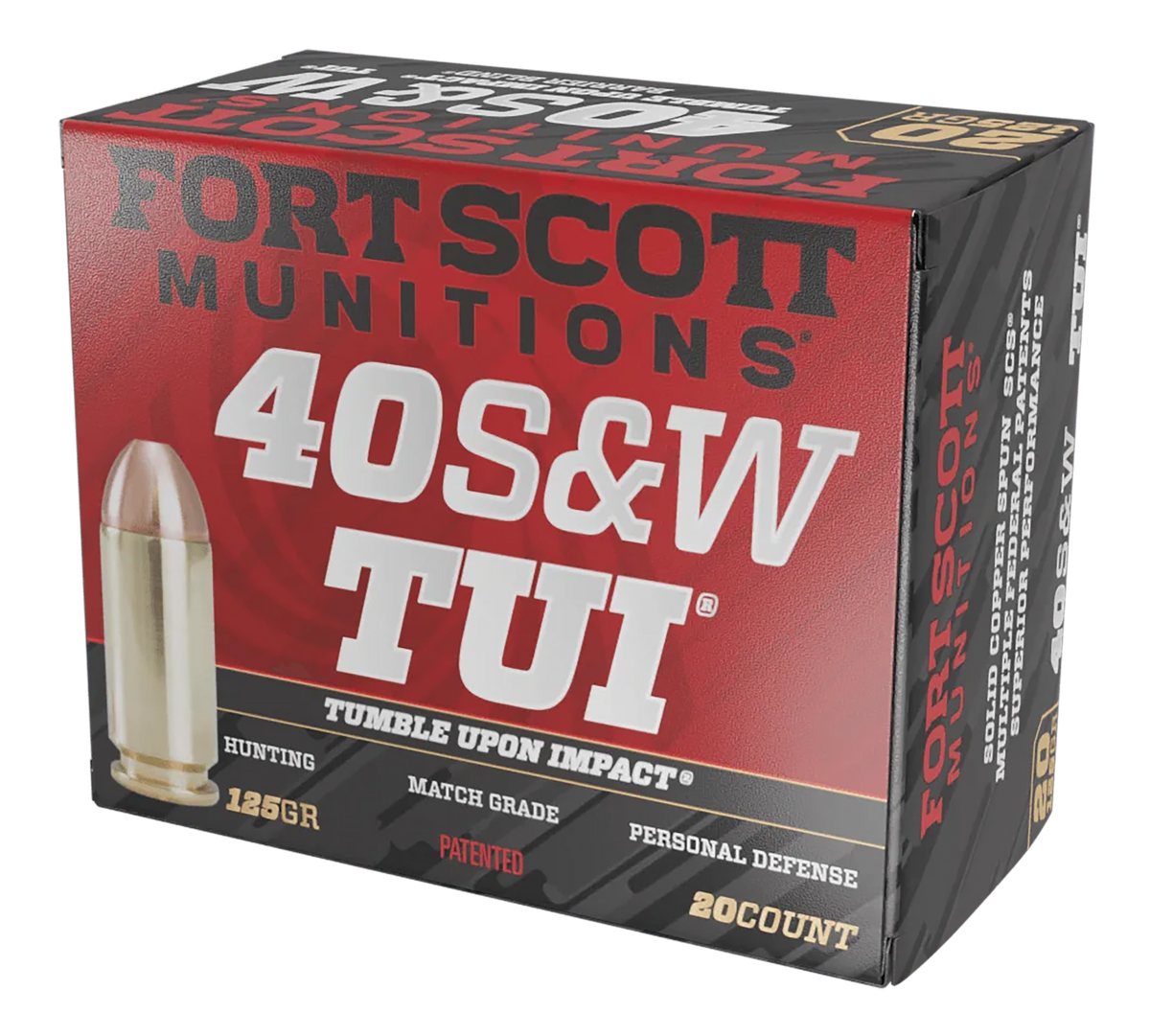 Fort Scott Munitions Tumble Upon Impact (TUI) 40 S&W 125 gr Solid Copper Spun - Box or Case