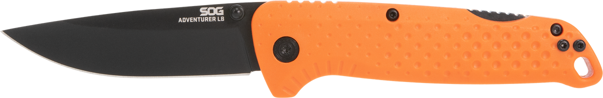 S.O.G Adventure LB 3.5" Folding Plain 5Cr15MoV Black TiNi Blaze Orange GRN Lockback Knife
