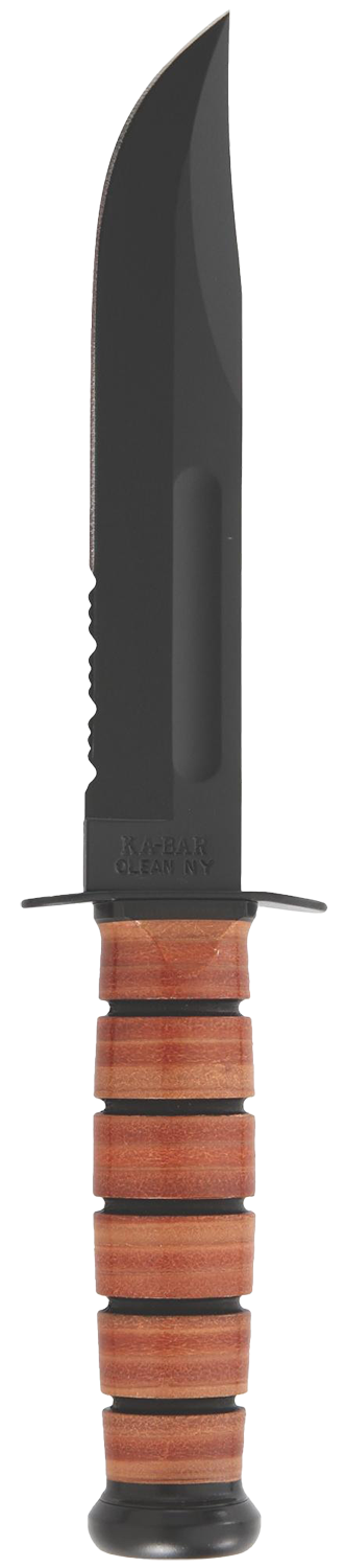 Ka-Bar 1218 USMC Fight/Utility 7" Clip Point Part Serrated 1095 Cro-Van Brown Leather Handle Fixed