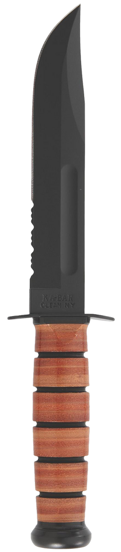 Ka-Bar 1218 USMC Fight/Utility 7" Clip Point Part Serrated 1095 Cro-Van Brown Leather Handle Fixed