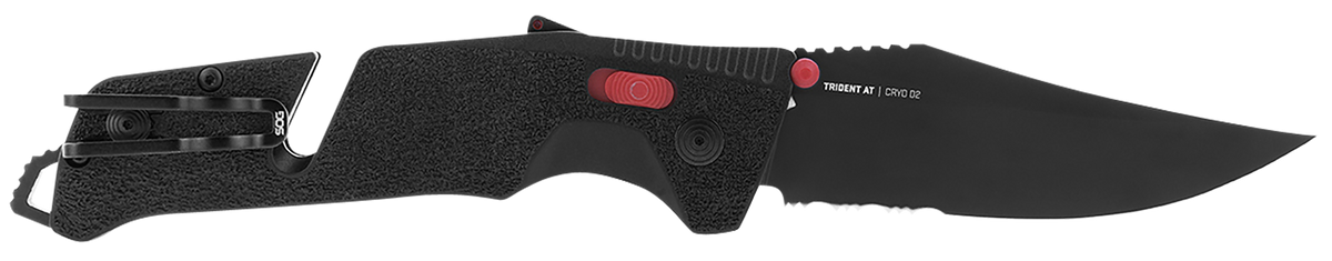 S.O.G Trident AT 3.70" Folding Clip Point Part Serrated Cryo D2 Steel Black TiNi GRN Handle