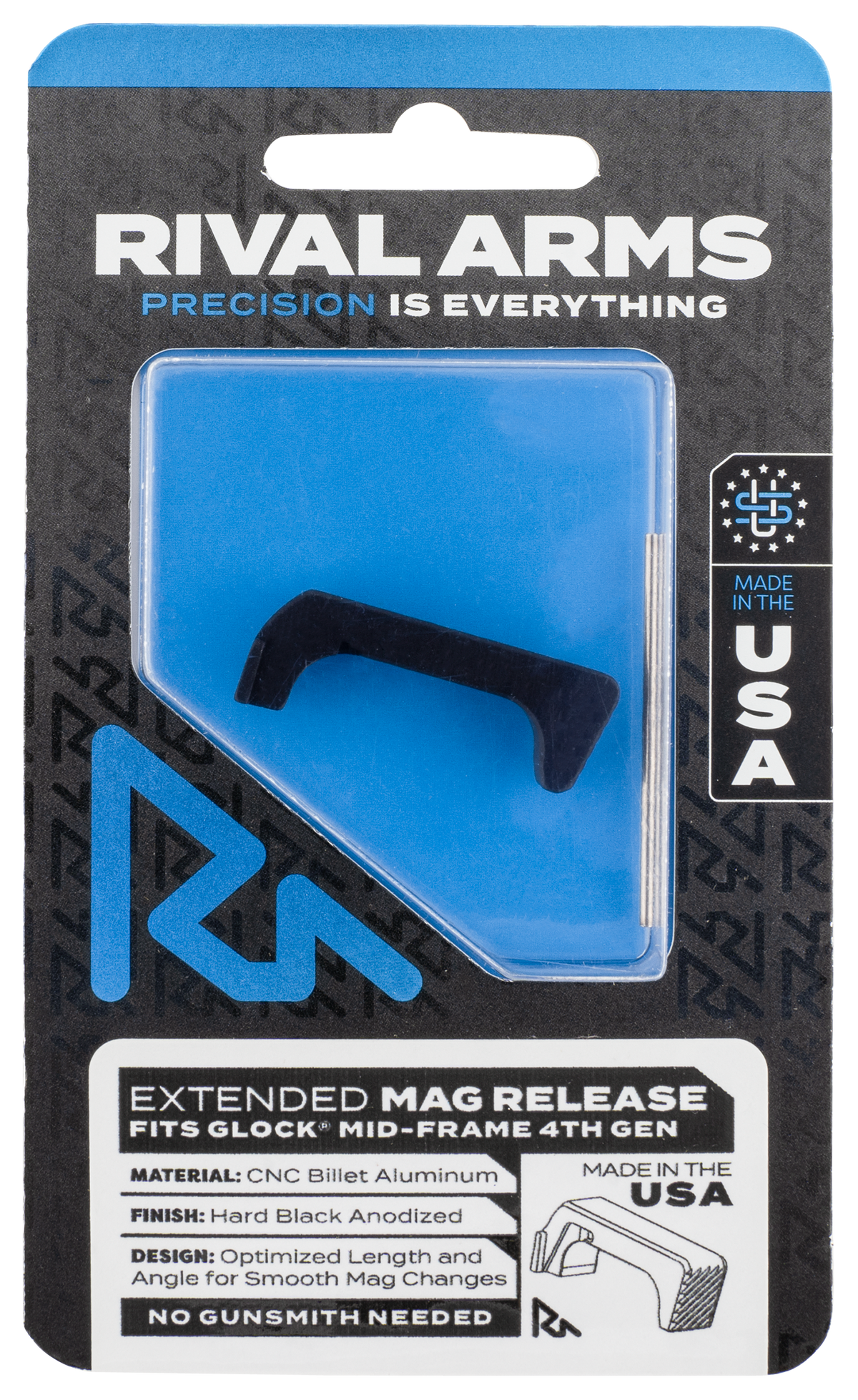 Rival Arms RA72G002A Extended Magazine Release for Glock Gen4 - Hard Black Anodized Aluminum