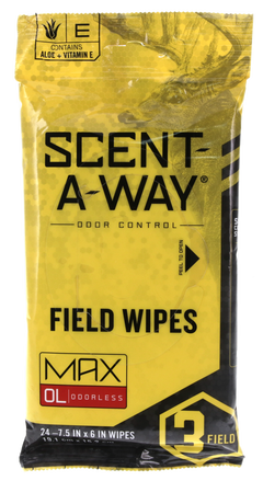 Scent-A-Way Max Field Wipes Odor Eliminator Odorless - Pkg of 24