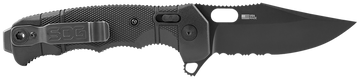 S.O.G SEAL XR 3.90" Folding Clip Point Part Serrated Black Cerakote S35VN Black GRN Handle