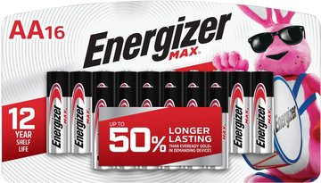 Energizer E91LP16 MAX AA 1.5V Alkaline Batteries (16-Pack) - Silver