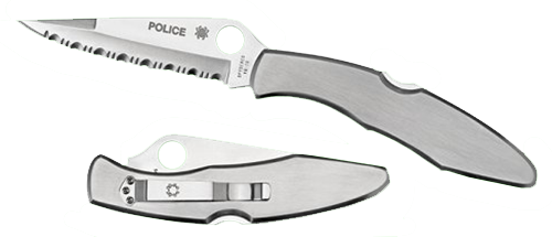 Spyderco C07S Police 4.13" Folding Spear Point Part Serrated VG-10 SS Blade Stainless Steel Handle