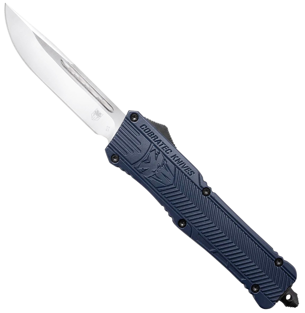 CobraTec Knives LNYCCTK1LDNS CTK-1 Large 3.75" OTF Drop Point Plain D2 Steel NYPD Blue Aluminum Handle