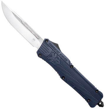CobraTec Knives LNYCCTK1LDNS CTK-1 Large 3.75" OTF Drop Point Plain D2 Steel NYPD Blue Aluminum Handle