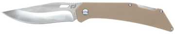 Schrade Slingshot 4" Lockback Folding Recurve Clip Point Satin AUS-10 Blade Tan G10 Handle