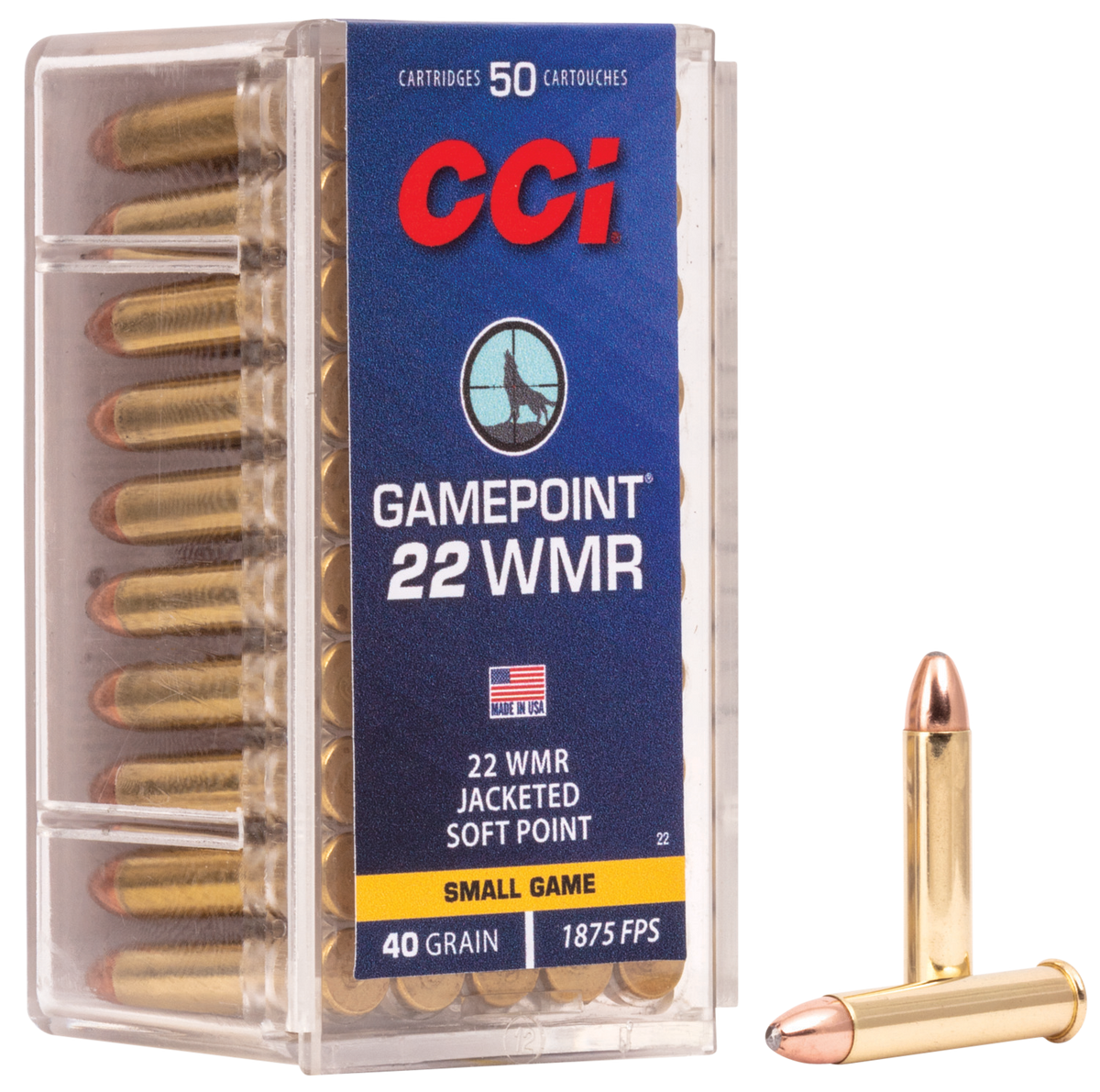 CCI 0022 GamePoint 22 WMR 40 gr Jacketed Soft Point 50 Bx/40 Cs - Box or Case