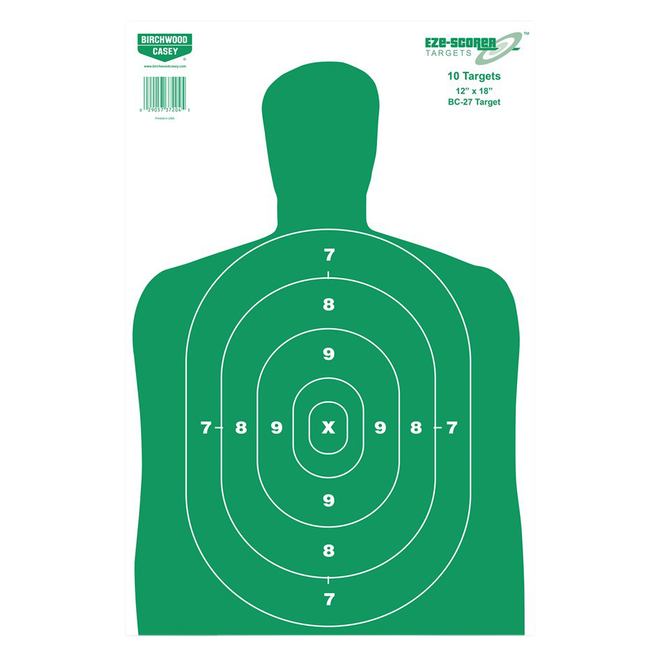 Birchwood Casey EZE-Scorer BC-27 Silhouette Hanging Paper Target 12" x 18" Green/White 10 Pk