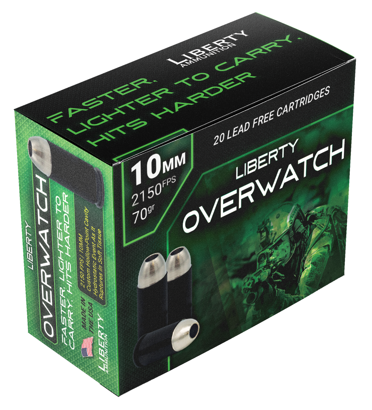 Liberty Ammunition OverWatch 10mm Auto 70gr Open Cavity Design 20-Rd - Box or Case
