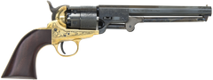 Traditions 1851 Navy Break-Open 44 Cal 7.50" 6-Shot Percussion Revolver - Brass Engraved Frame, Blued Cylinder, Walnut Grip