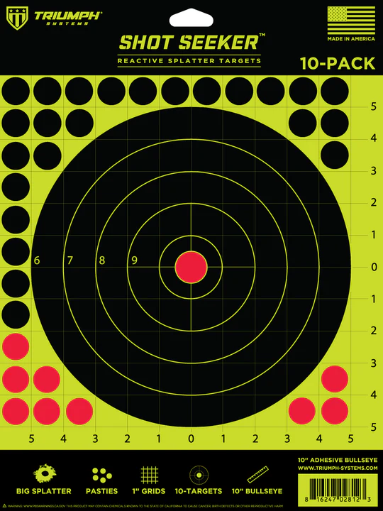 Triumph Systems Shot Seeker 10" Bullseye Self-Adhesive Paper Target 10 Pack