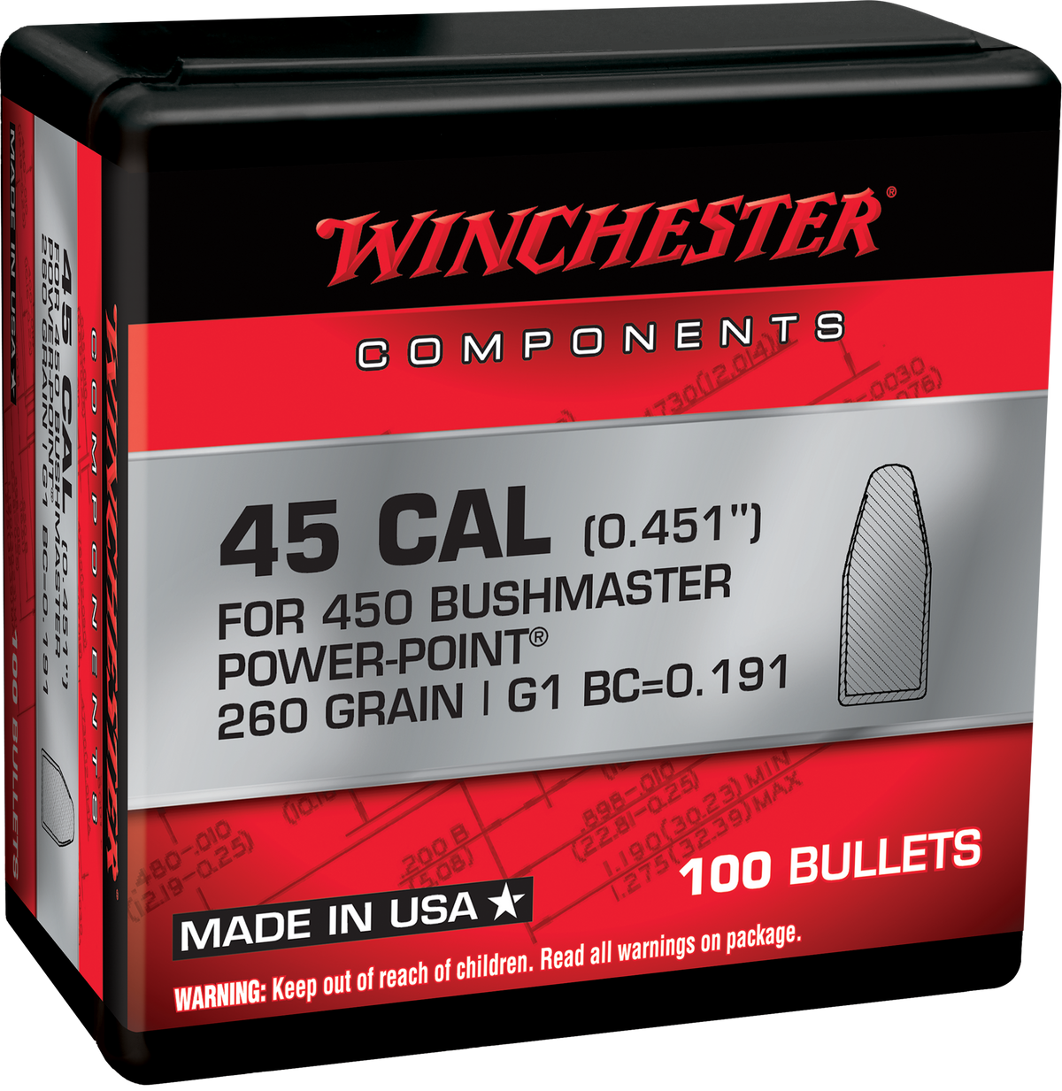 Winchester Ammo Power-Point 450 Bushmaster 260gr 100 Rd