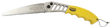 Wicked Tree Gear Tough Utility Folding Saw 7" High Carbon Steel Blade Yellow Overmold Aluminum Handle