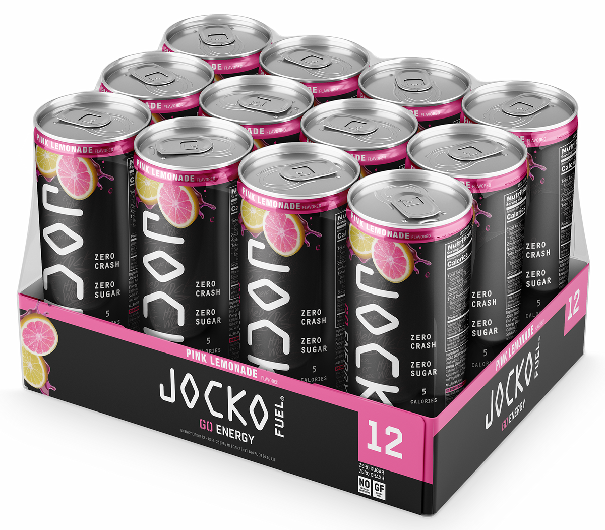 Jocko Fuel Pink Lemonade Energy Drink 12oz 12-Pack