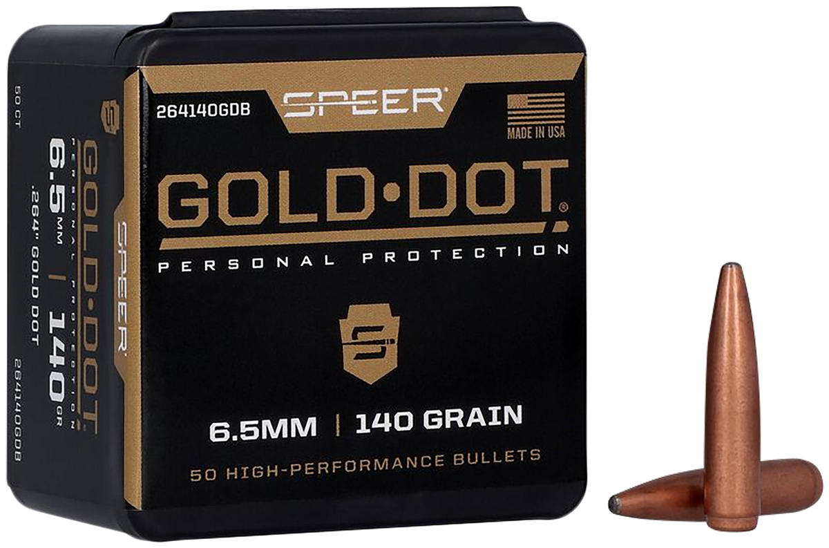 Speer Ammo Gold Dot 6.5mm .264 140gr Bonded Soft Point Reloading Bullets - 50/Box