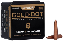 Speer Ammo Gold Dot 6.5mm .264 140gr Bonded Soft Point Reloading Bullets - 50/Box