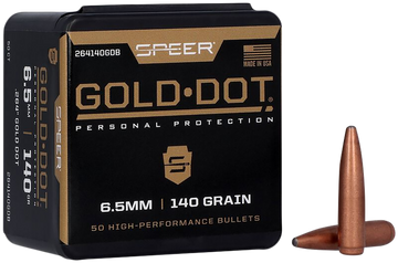Speer Ammo Gold Dot 6.5mm .264 140gr Bonded Soft Point Reloading Bullets - 50/Box