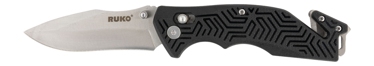 Rynoblade Knives RUKO RUK0188BK 3.5" 420A Folding Rescue Knife - Black GFR Handle