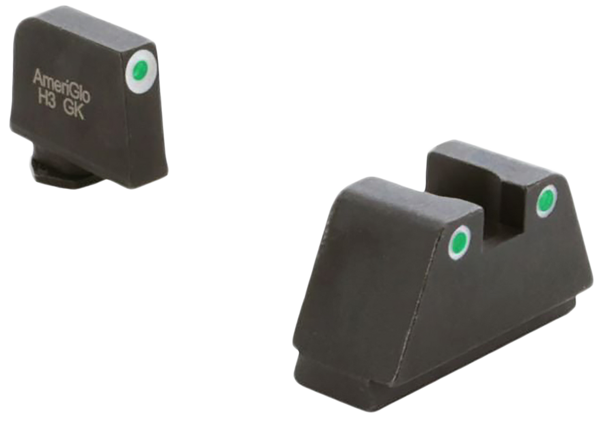 AmeriGlo GL330 Optic Compatible Sight Set for Glock 2XL Tall - Green Tritium White Outline Front / Green Tritium White Outline Rear