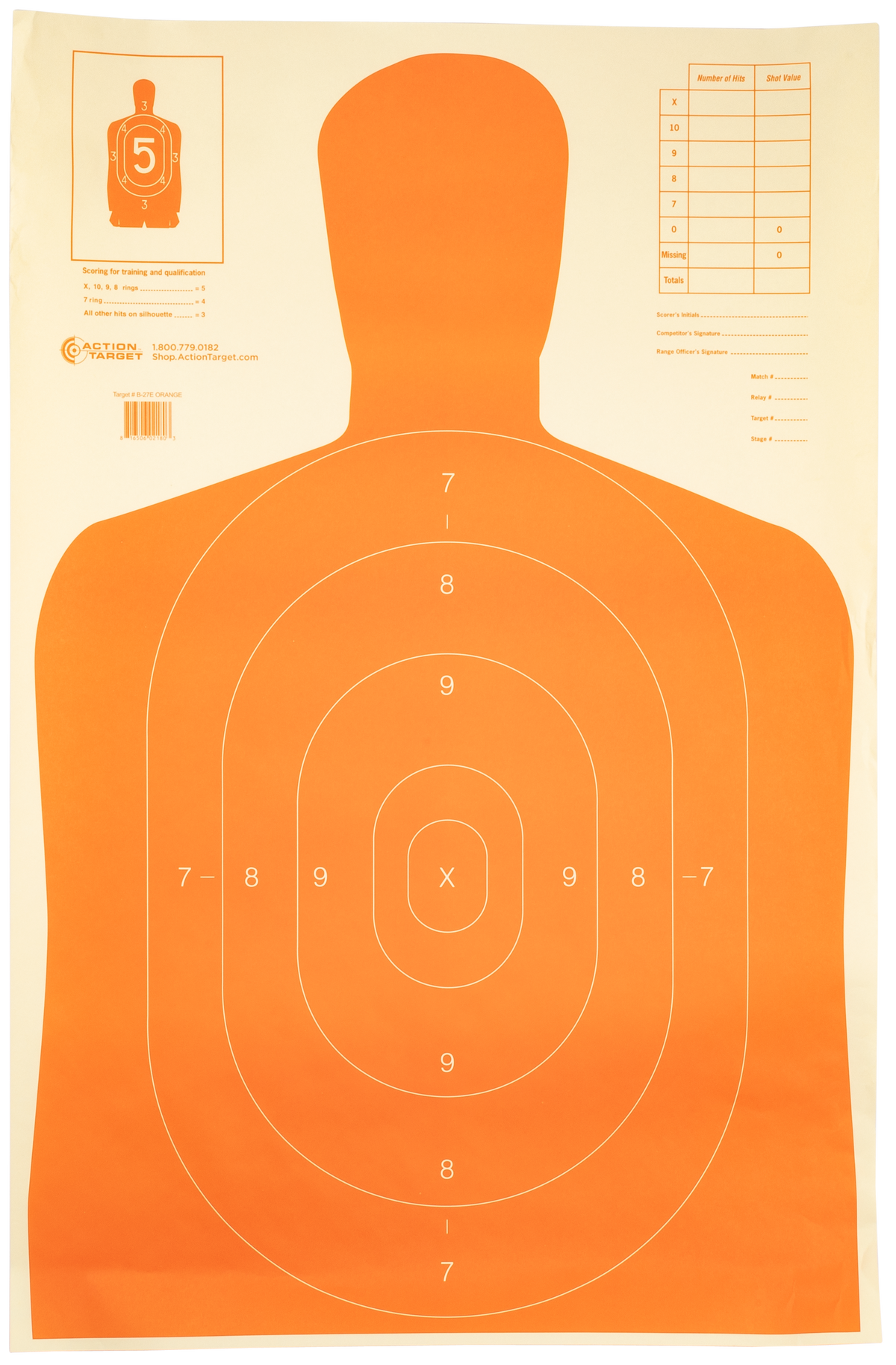 Action Target B-27E Orange Qualification Economy Silhouette Paper Hanging Target 23x35 100/Box