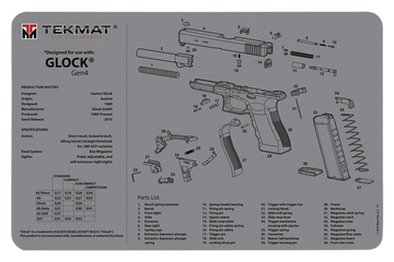 TekMat Original Cleaning Mat Glock Gen 4 11"x17" Gray Rubber with Parts Diagram