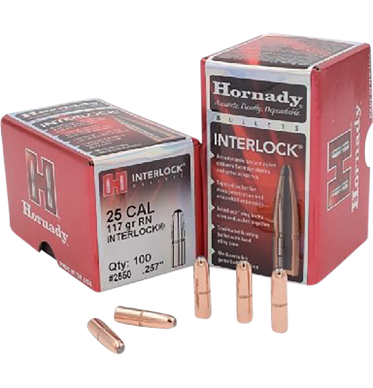 Hornady InterLock .25 Cal .257 117gr Round Nose - 100 Per Box