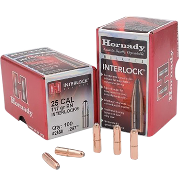 Hornady InterLock .25 Cal .257 117gr Round Nose - 100 Per Box