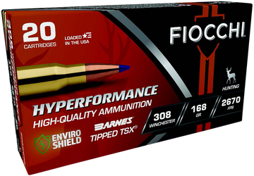Fiocchi Hyperformance 308 Win 168gr Barnes Tipped TSX 20 Bx/10 Cs - Box or Case