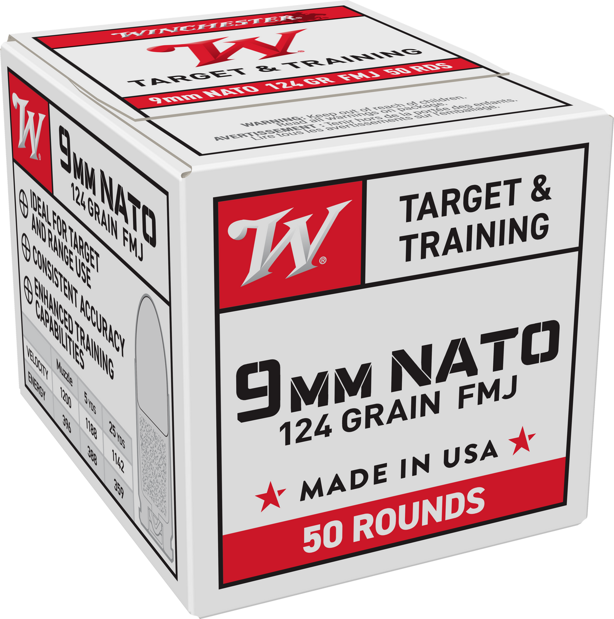 Winchester Ammo USA 9mm NATO 124gr Full Metal Jacket 50 Rd - Box or Case