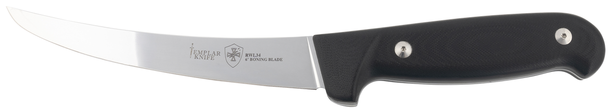 Templar Knife Boning 6" Fixed Plain Damasteel Blade 5" Black G10 Handle