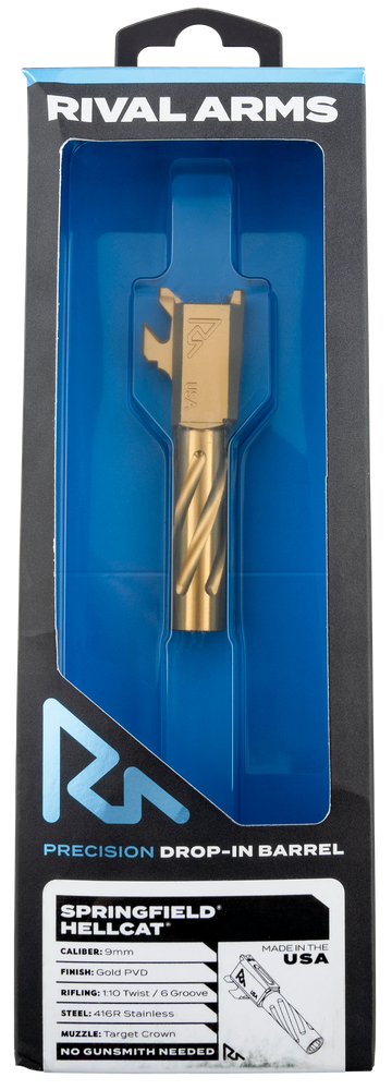 Rival Arms Precision V1 Match Grade 9mm Luger Spiral Fluted Threaded Drop-In Barrel - Gold PVD - Fits Springfield Hellcat