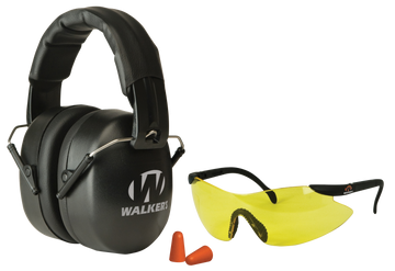 Walkers Game Ear EXT Range 31 dB NRR Passive Over the Head Shooting Muff Combo Kit - Foam Plugs & Sport Glasses