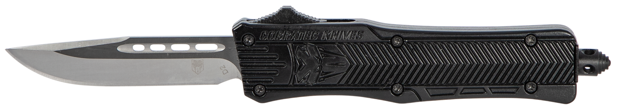CobraTec Knives CTK-1 Small 2.75" OTF Drop Point Plain D2 Steel Black Aluminum Handle