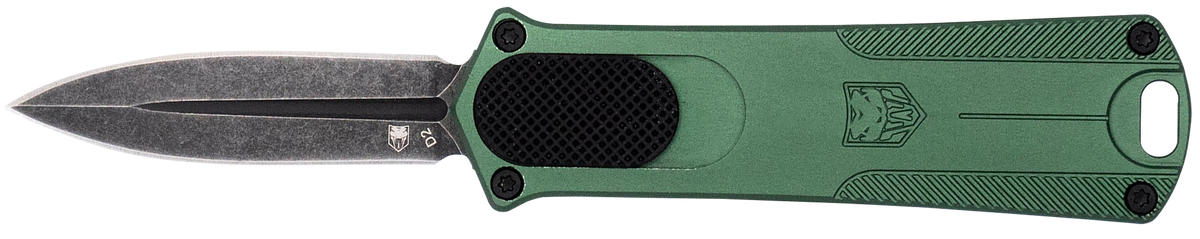 CobraTec 952 1.75" OTF Dagger Plain D2 Steel Stonewashed OD Green Aluminum Handle