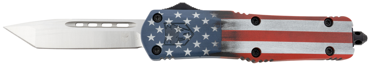 CobraTec Knives FS-3 American Flag Medium 3" OTF Tanto Plain D2 Satin Cerakoted Aluminum Handle