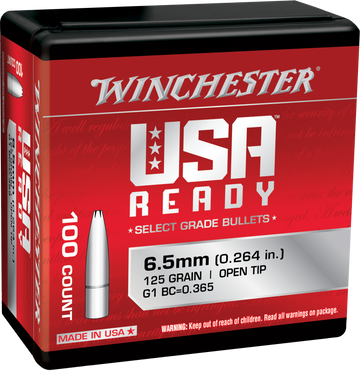Winchester Ammo Centerfire Rifle 6.5 Creedmoor 125gr Open Tip Reloading Bullets 100/Box