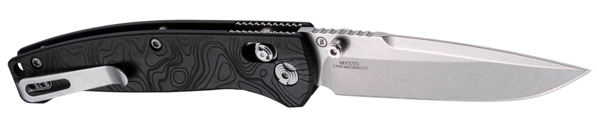 Hogue Mysto 3.40" Folding Clip Point Plain Edge Black Stonewashed CPM MagnaCut - Black Richlite Handle