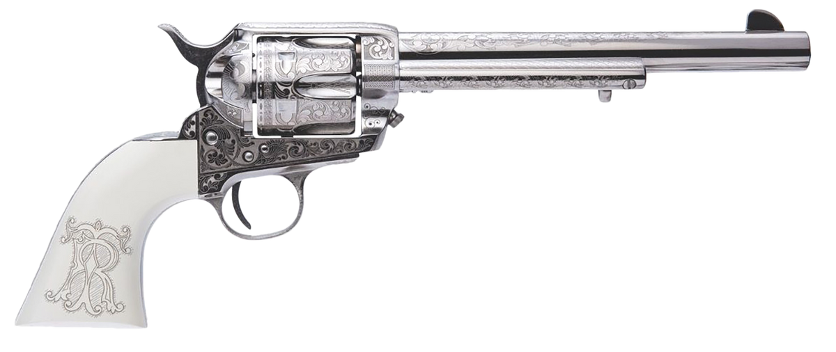 Cimarron Teddy Roosevelt Frontier 45 Colt (LC) 7.50" 6-Shot SAO Revolver - Nickel-Plated Engraved
